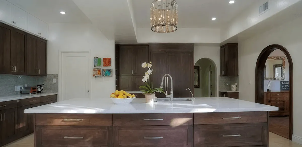 Cabinet refacing project with updated kitchen cabinets and island in Phoenix, AZ